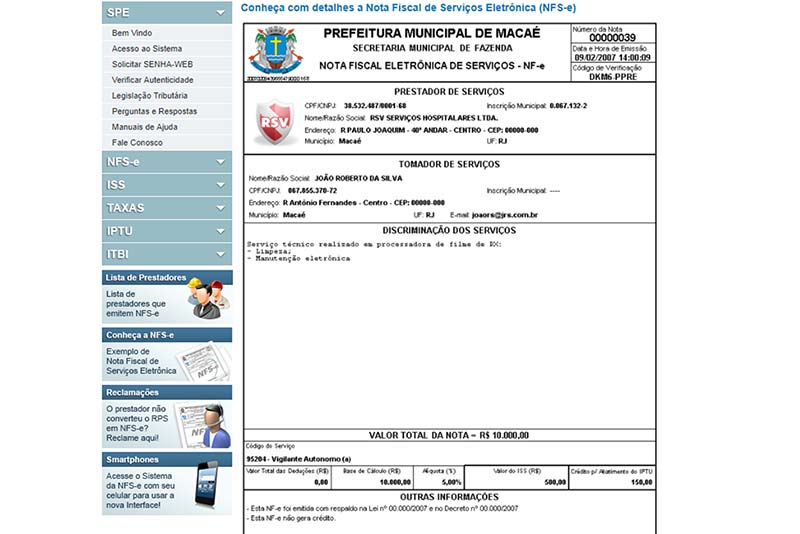 NOTA FISCAL ELETRÔNICA DE SERVIÇOS - NFS-e