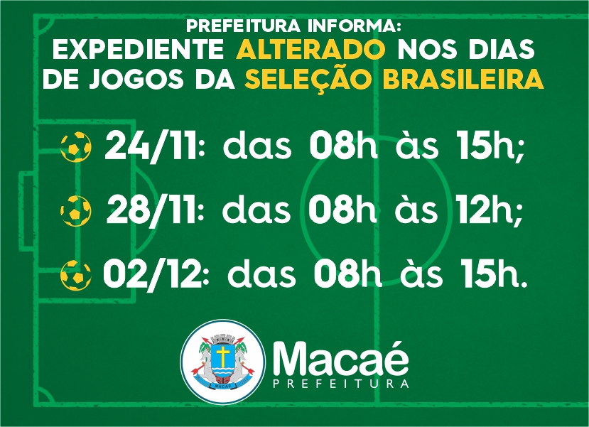 PMCB - PREFEITURA ALTERA EXPEDIENTE EM DIAS DE JOGOS DA SELEÇÃO BRASILEIRA  NA COPA DO MUNDO DO CATAR