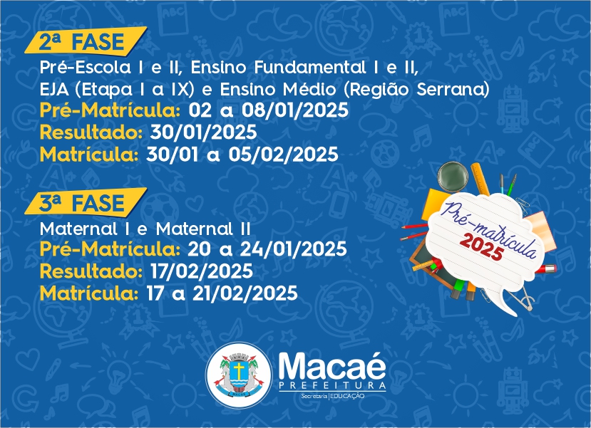 Educação: segunda fase da pré-matrícula começa dia 2