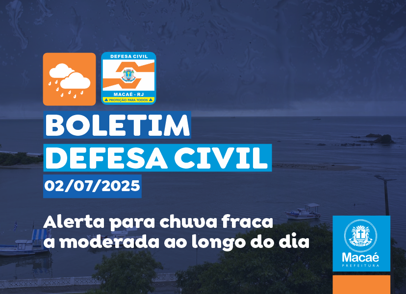 Defesa Civil: alerta para chuva fraca a moderada ao longo do dia