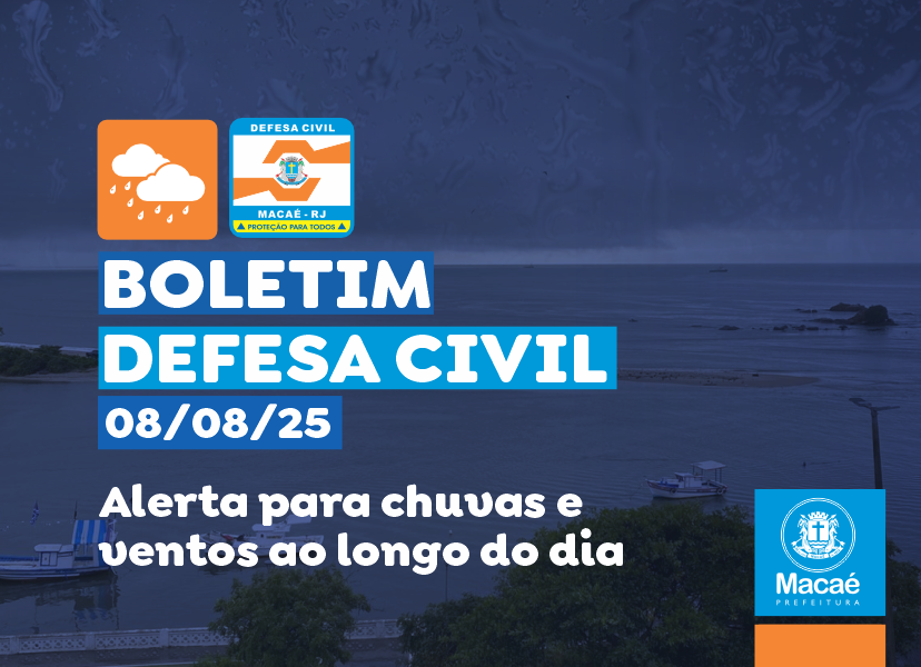 Alerta Defesa Civil 08/08/2025 - Possibilidade de chuvas e ventos na região