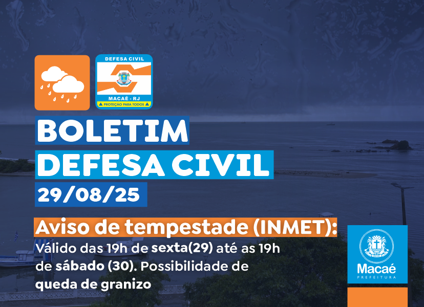 Defesa Civil divulga alerta de perigo potencial para tempestade
